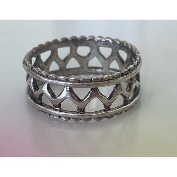 Vintage Sterling Silver Openwork Wide Band Ring Size 9 3/4 - Picture 8 of 9